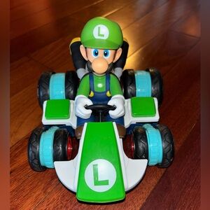 Luigi on a Blue Racing Toy Car